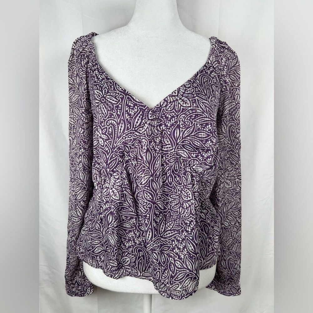 LOFT Tulip Striped Sweetheart Neck Blouse Petite Small Purple French Violet